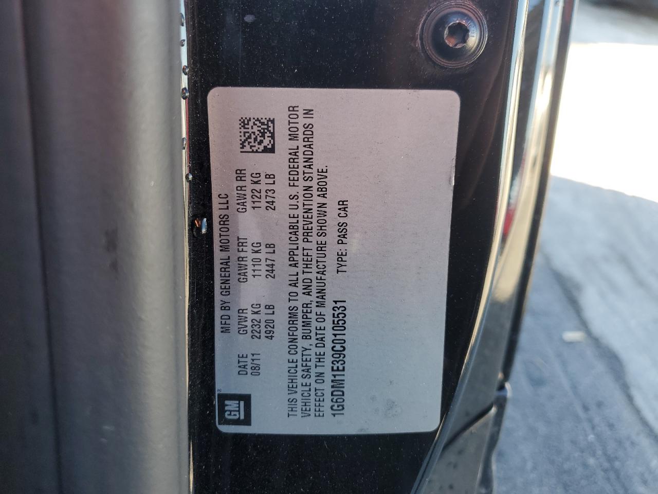 2012 Cadillac Cts Performance Collection VIN: 1G6DM1E39C0105531 Lot: 85697905