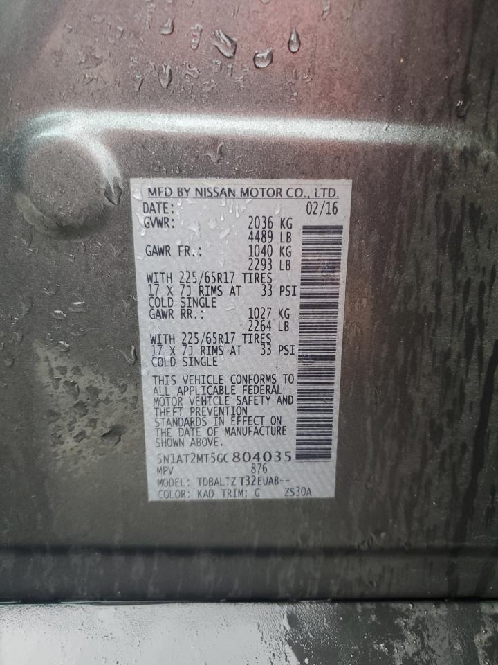 2016 Nissan Rogue S VIN: 5N1AT2MT5GC804035 Lot: 82224915