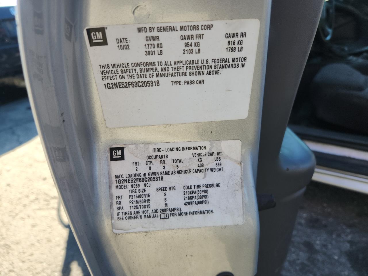 2003 Pontiac Grand Am Se VIN: 1G2NE52F63C205318 Lot: 84441875