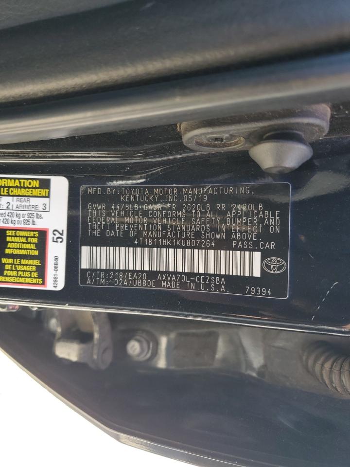 2019 Toyota Camry L VIN: 4T1B11HK1KU807264 Lot: 85077605