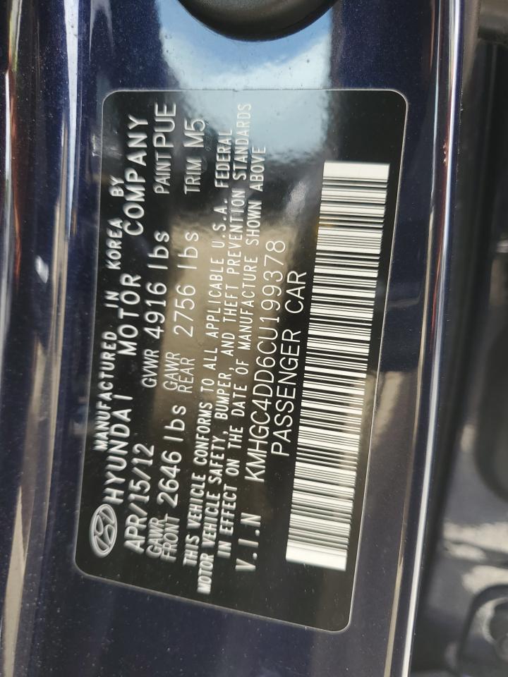 2012 Hyundai Genesis 3.8L VIN: KMHGC4DD6CU199378 Lot: 85163535