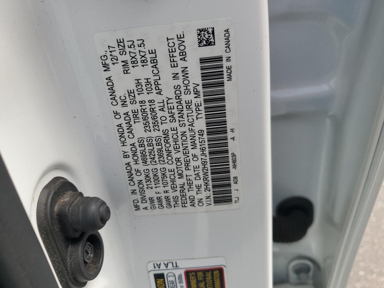 2018 Honda Cr-V Touring VIN: 2HKRW2H97JH615749 Lot: 86173795