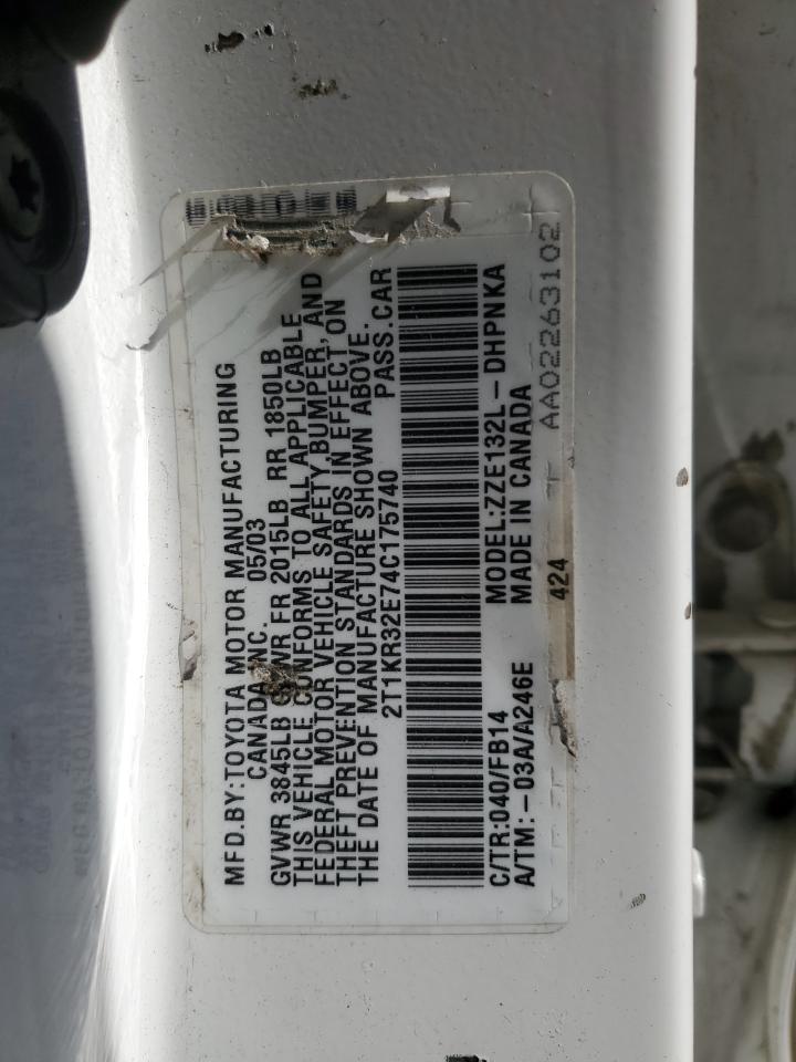 2004 Toyota Corolla Matrix Xr VIN: 2T1KR32E74C175740 Lot: 85344715