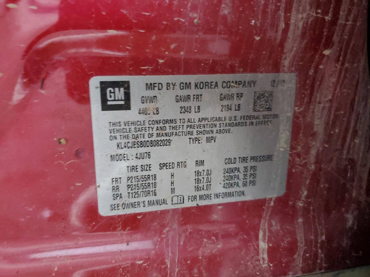 2013 Buick Encore VIN: KL4CJESB0DB082029 Lot: 85203325