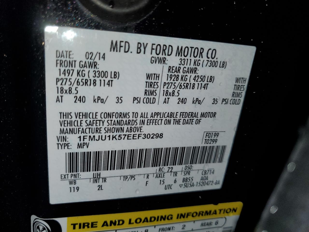 2014 Ford Expedition Limited VIN: 1FMJU1K57EEF30298 Lot: 83844245