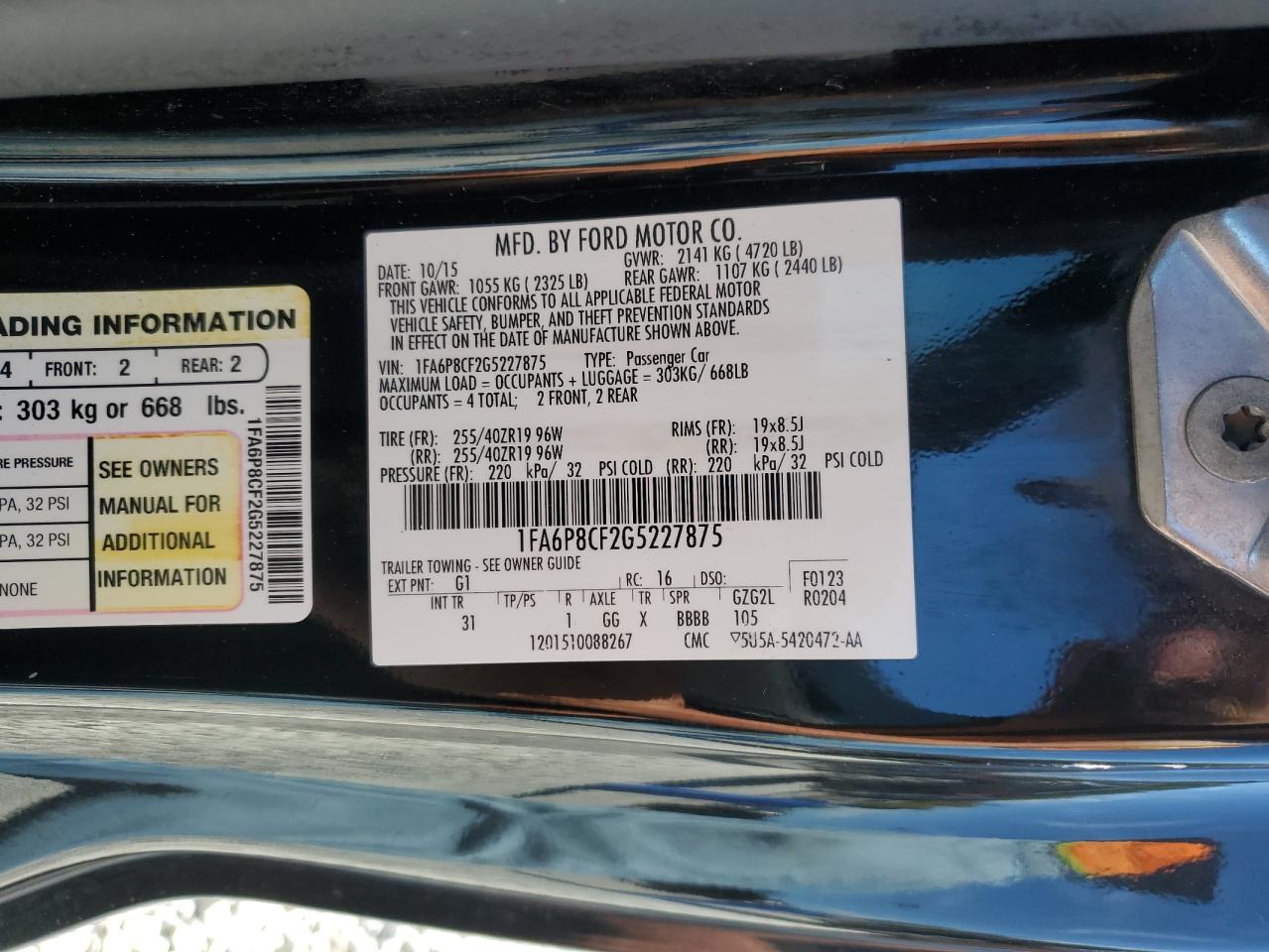 2016 Ford Mustang Gt VIN: 1FA6P8CF2G5227875 Lot: 89845505