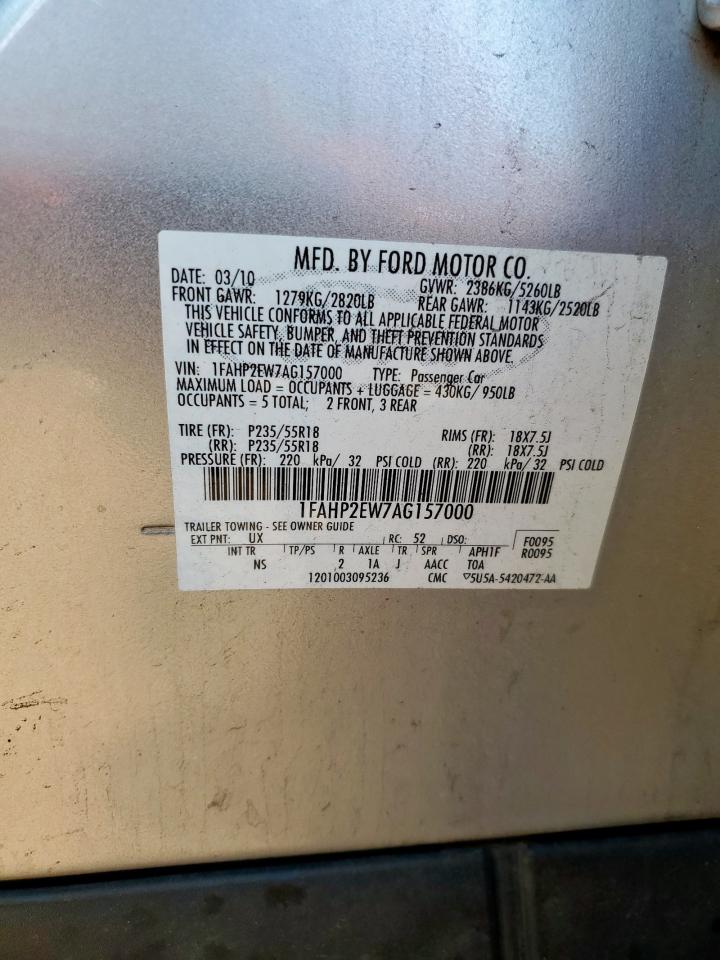 2010 Ford Taurus Sel VIN: 1FAHP2EW7AG157000 Lot: 86097055