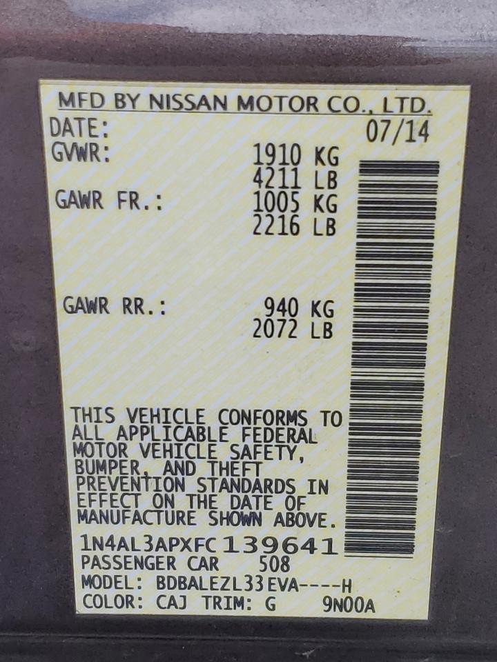 2015 Nissan Altima 2.5 VIN: 1N4AL3APXFC139641 Lot: 85931335