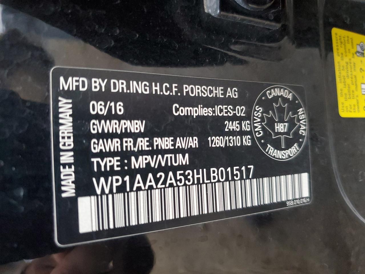 2017 Porsche Macan VIN: WP1AA2A53HLB01517 Lot: 86434585