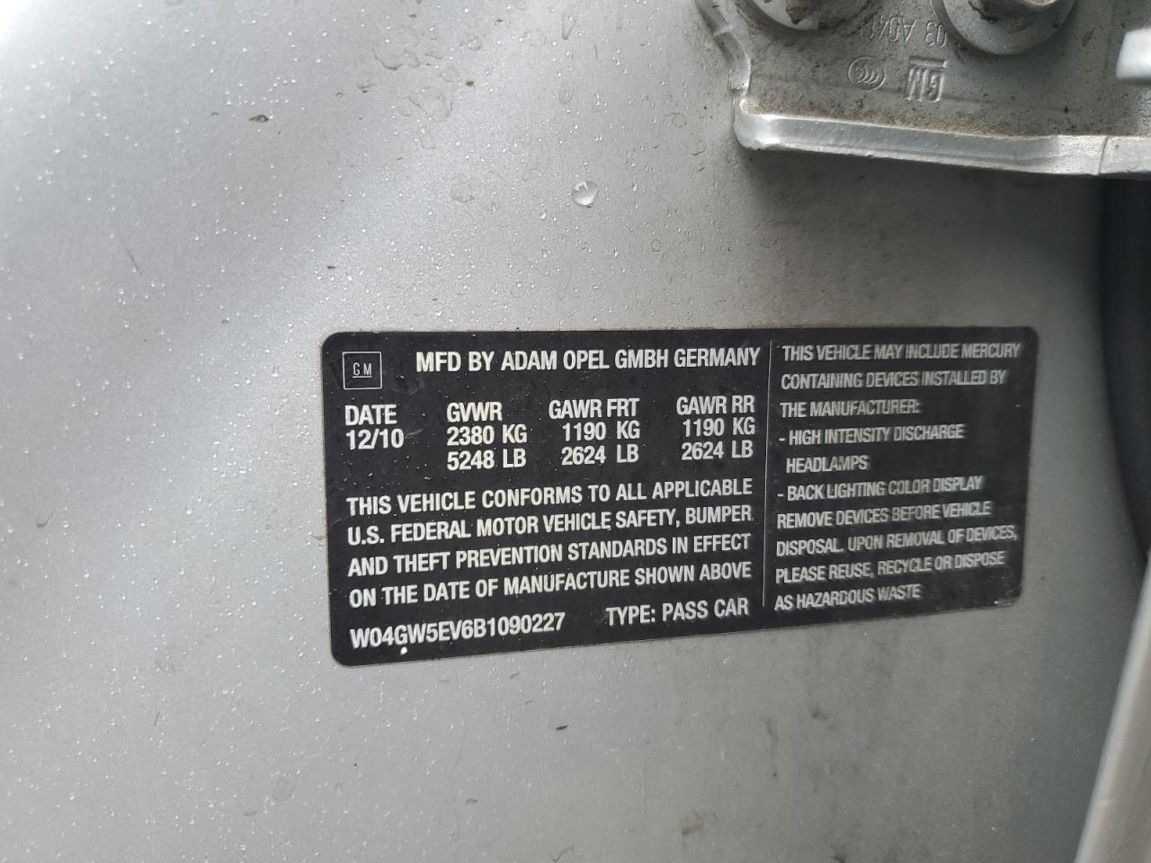 2011 Buick Regal Cxl VIN: W04GW5EV6B1090227 Lot: 86256705