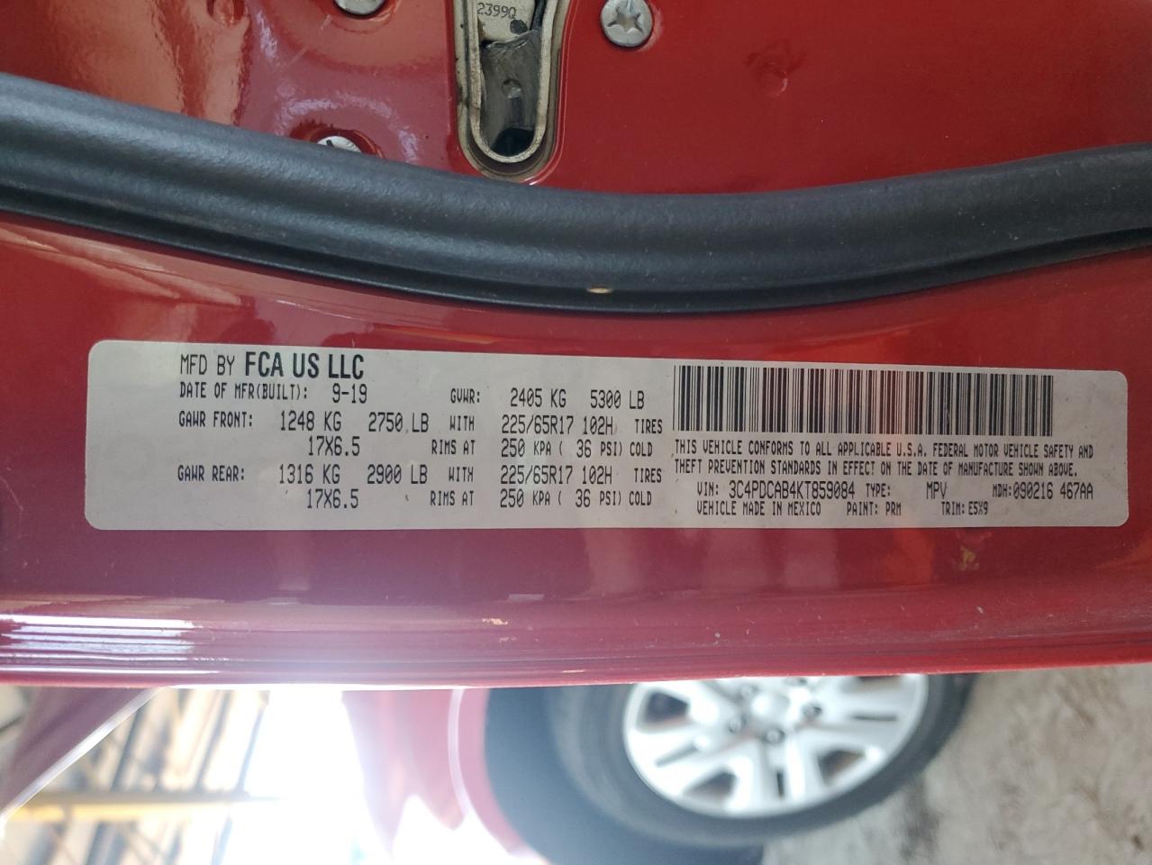 2019 Dodge Journey Se VIN: 3C4PDCAB4KT859084 Lot: 85591415