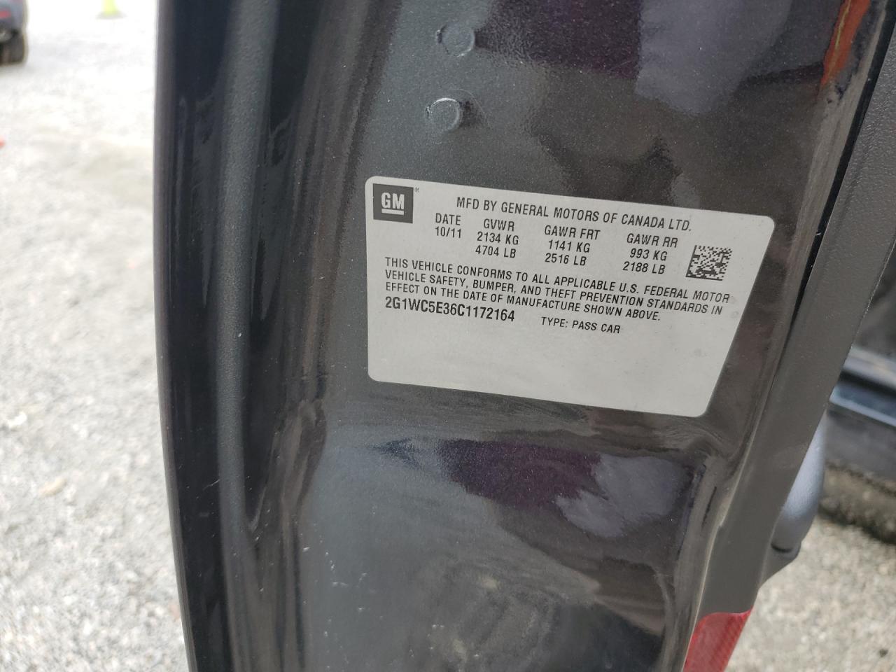 2012 Chevrolet Impala Ltz VIN: 2G1WC5E36C1172164 Lot: 85380185