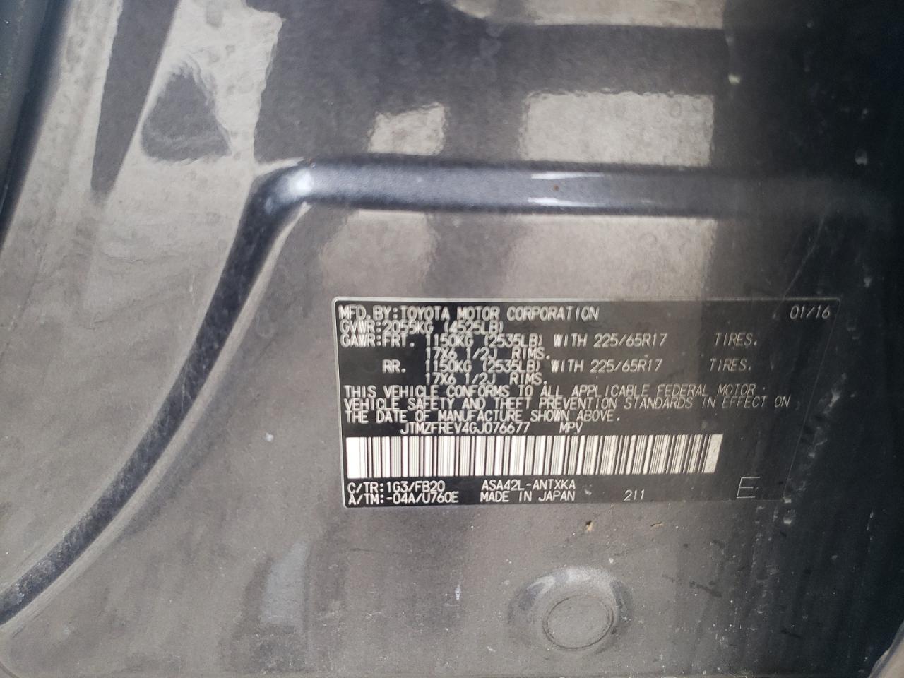 2016 Toyota Rav4 Le VIN: JTMZFREV4GJ076677 Lot: 82197855