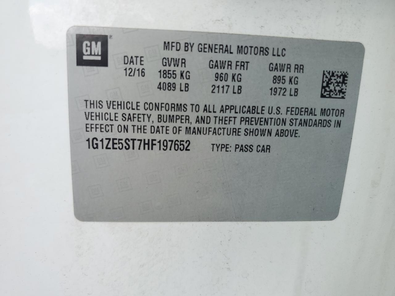 2017 Chevrolet Malibu Lt VIN: 1G1ZE5ST7HF197652 Lot: 86159835