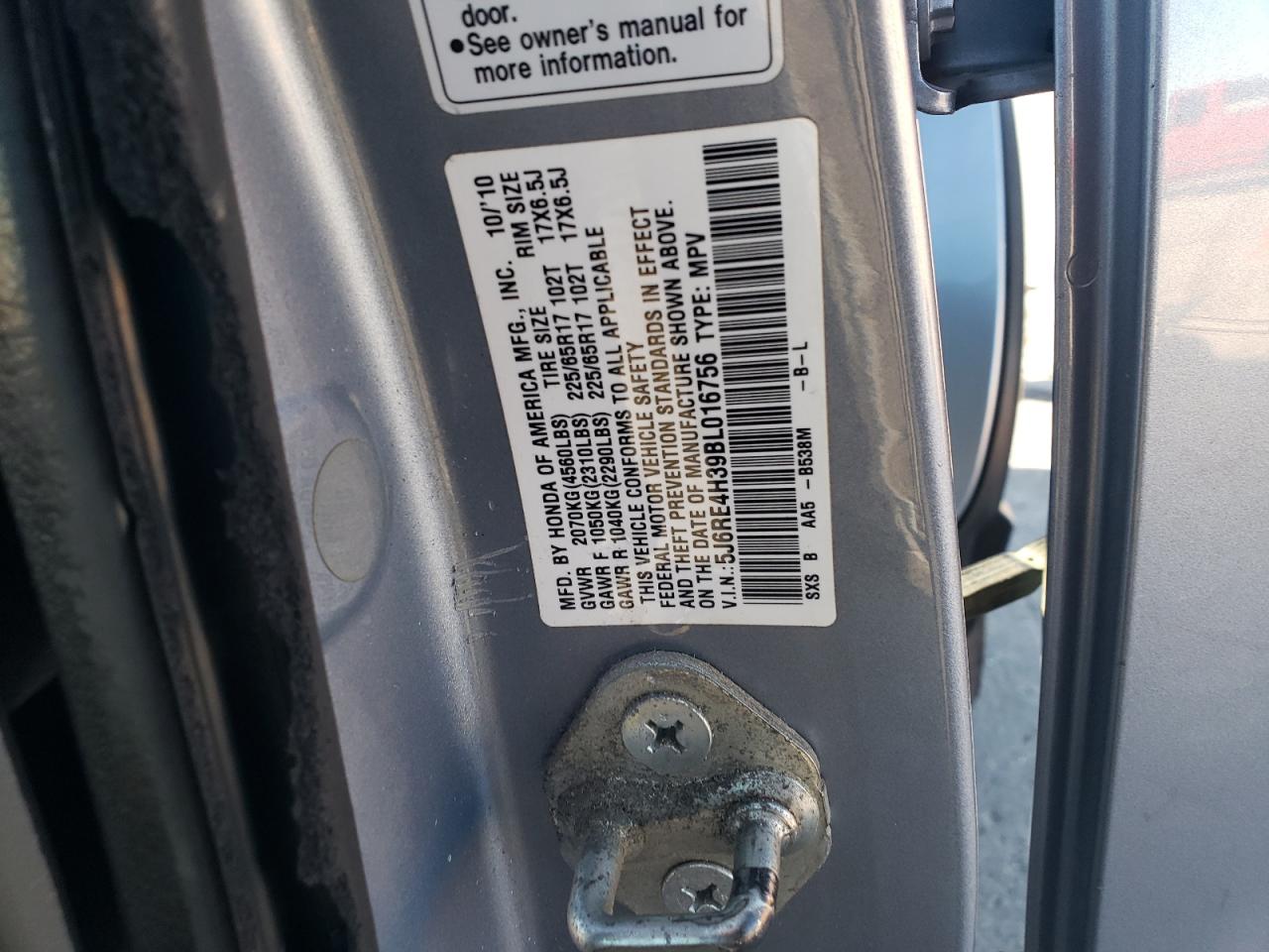 2011 Honda Cr-V Lx VIN: 5J6RE4H39BL016756 Lot: 86852385