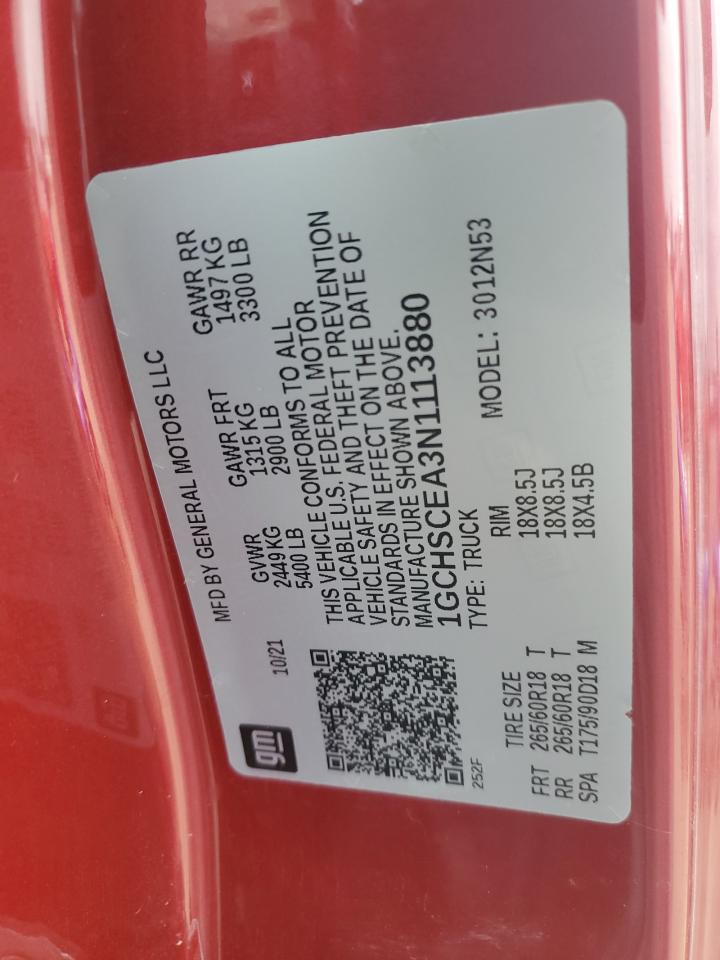 2022 Chevrolet Colorado Lt VIN: 1GCHSCEA3N1113880 Lot: 86338855