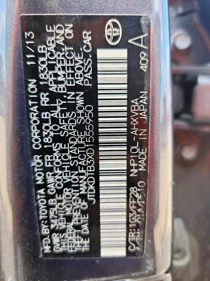 2013 Toyota Prius C VIN: JTDKDTB3XD1555950 Lot: 85480265