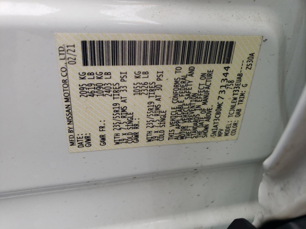 2021 Nissan Rogue Sl VIN: 5N1AT3CB0MC731344 Lot: 86078005