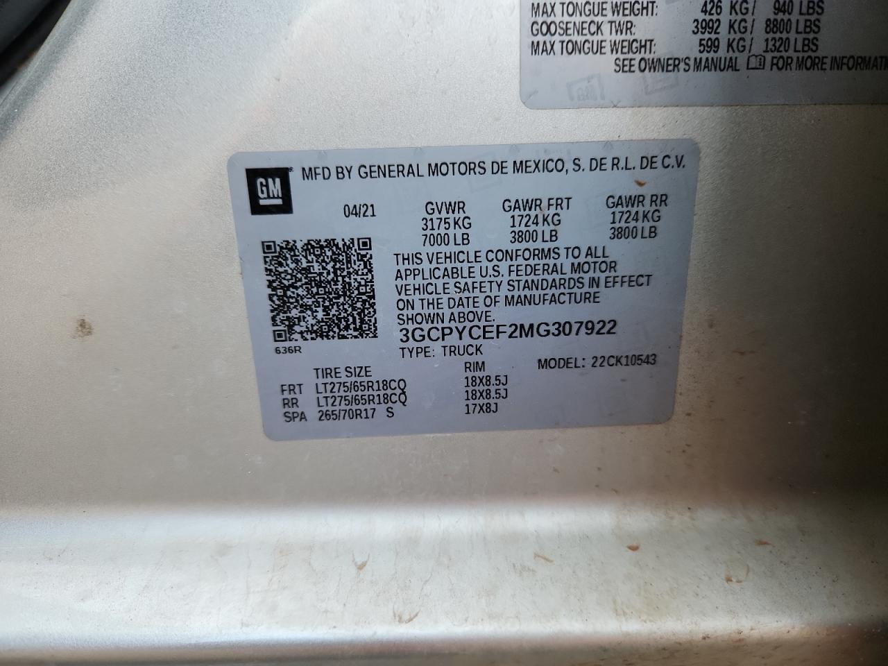 2021 Chevrolet Silverado K1500 Trail Boss Custom VIN: 3GCPYCEF2MG307922 Lot: 87409475