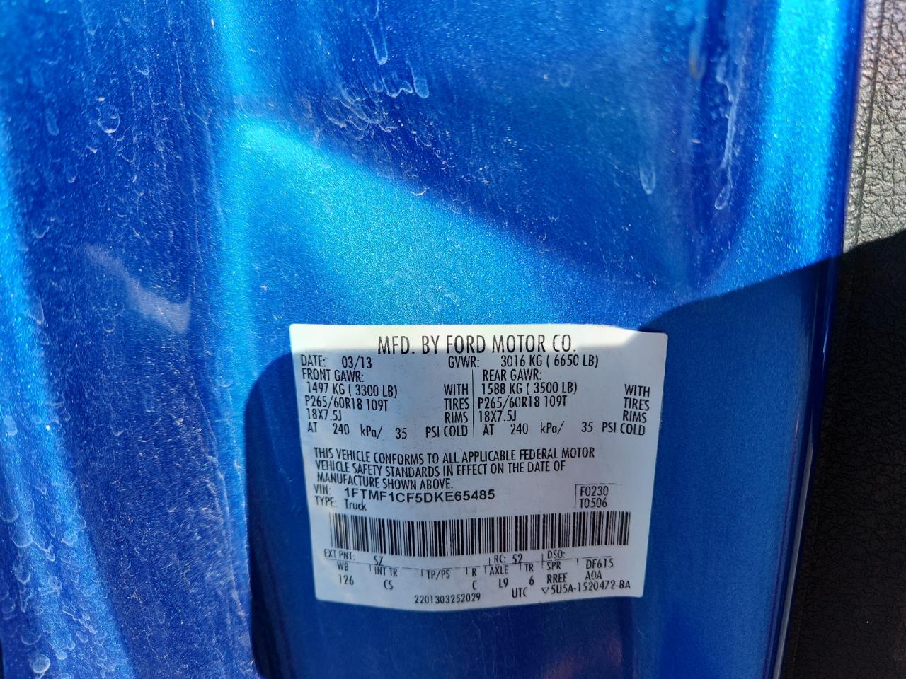 2013 Ford F150 VIN: 1FTMF1CF5DKE65485 Lot: 87476705