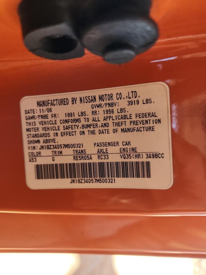 2007 Nissan 350Z Coupe VIN: JN1BZ34D57M500321 Lot: 89872955