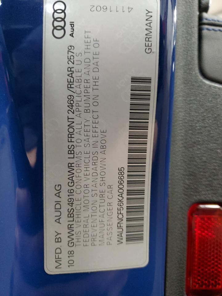 2019 Audi A5 Prestige S-Line VIN: WAUFNCF56KA006685 Lot: 87441565