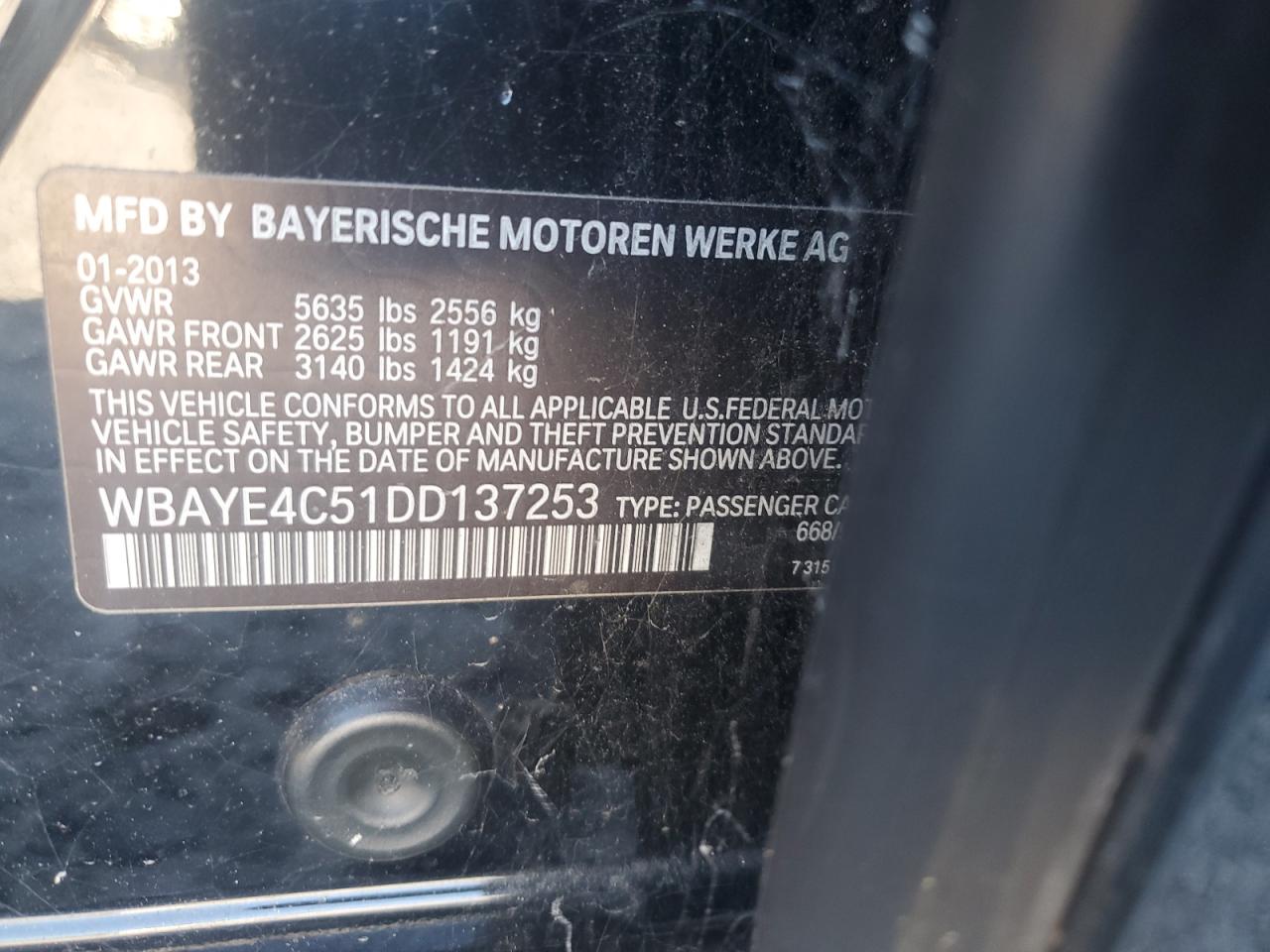 2013 BMW 740 Li VIN: WBAYE4C51DD137253 Lot: 86150645