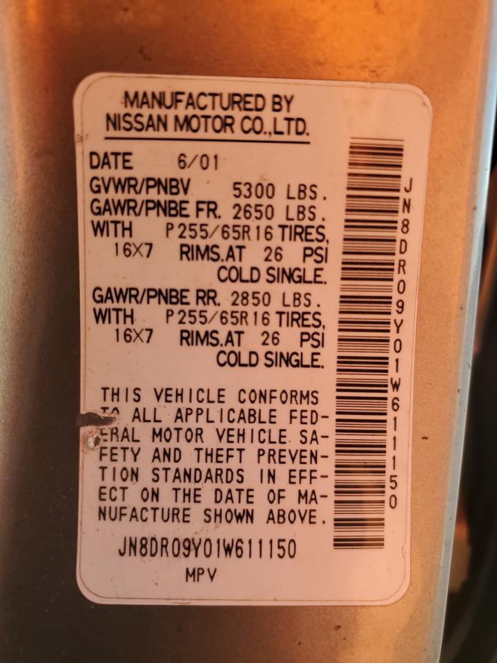2001 Nissan Pathfinder Le VIN: JN8DR09Y01W611150 Lot: 82655195