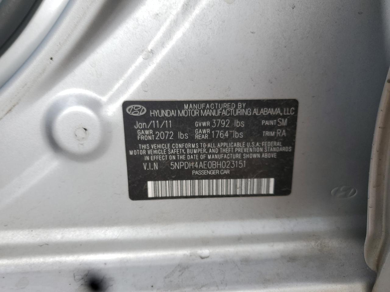 2011 Hyundai Elantra Gls VIN: 5NPDH4AE0BH023151 Lot: 86223145