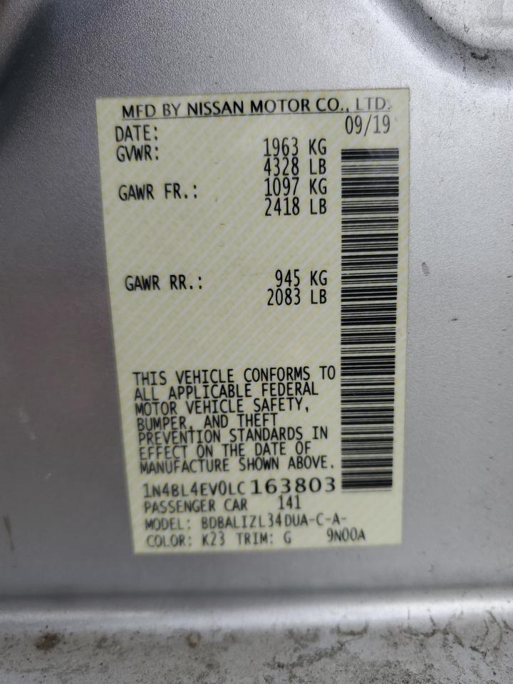 2020 Nissan Altima Sl VIN: 1N4BL4EV0LC163803 Lot: 82535645