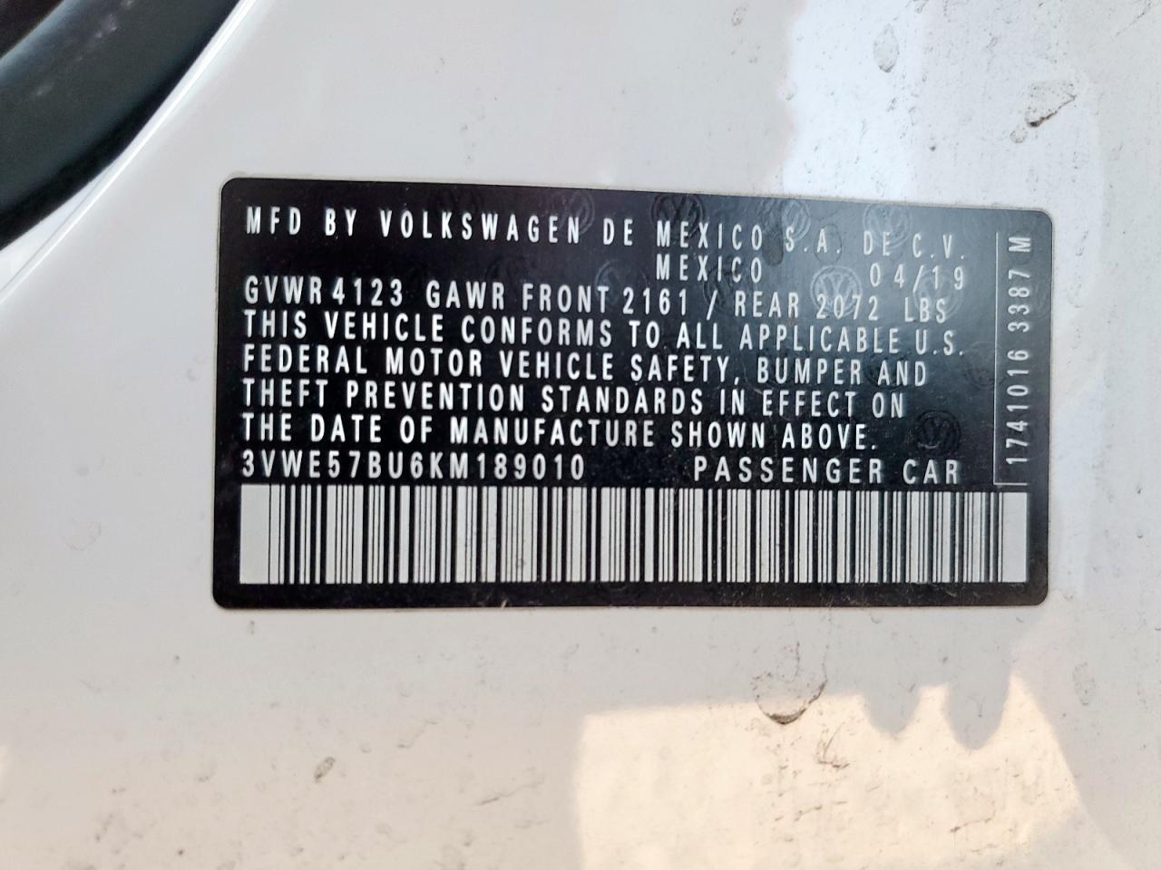 2019 Volkswagen Jetta Sel VIN: 3VWE57BU6KM189010 Lot: 81978145