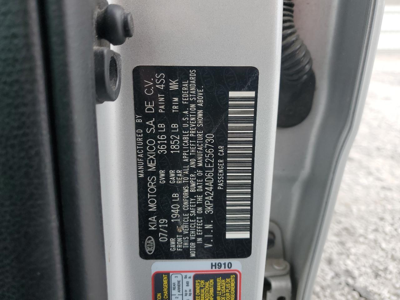 2020 Kia Rio Lx VIN: 3KPA24AD6LE256730 Lot: 90219155