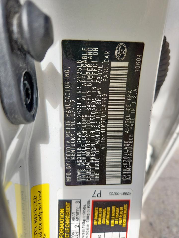 2015 Toyota Camry Le VIN: 4T1BF1FK5FU104549 Lot: 85780905