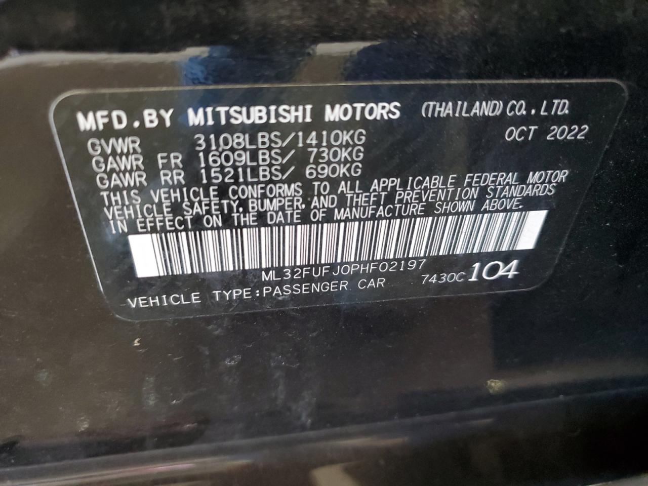 2023 Mitsubishi Mirage G4 Es VIN: ML32FUFJ0PHF02197 Lot: 87284365