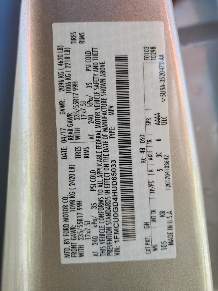 2017 Ford Escape Se VIN: 1FMCU0GD4HUD65033 Lot: 85168255