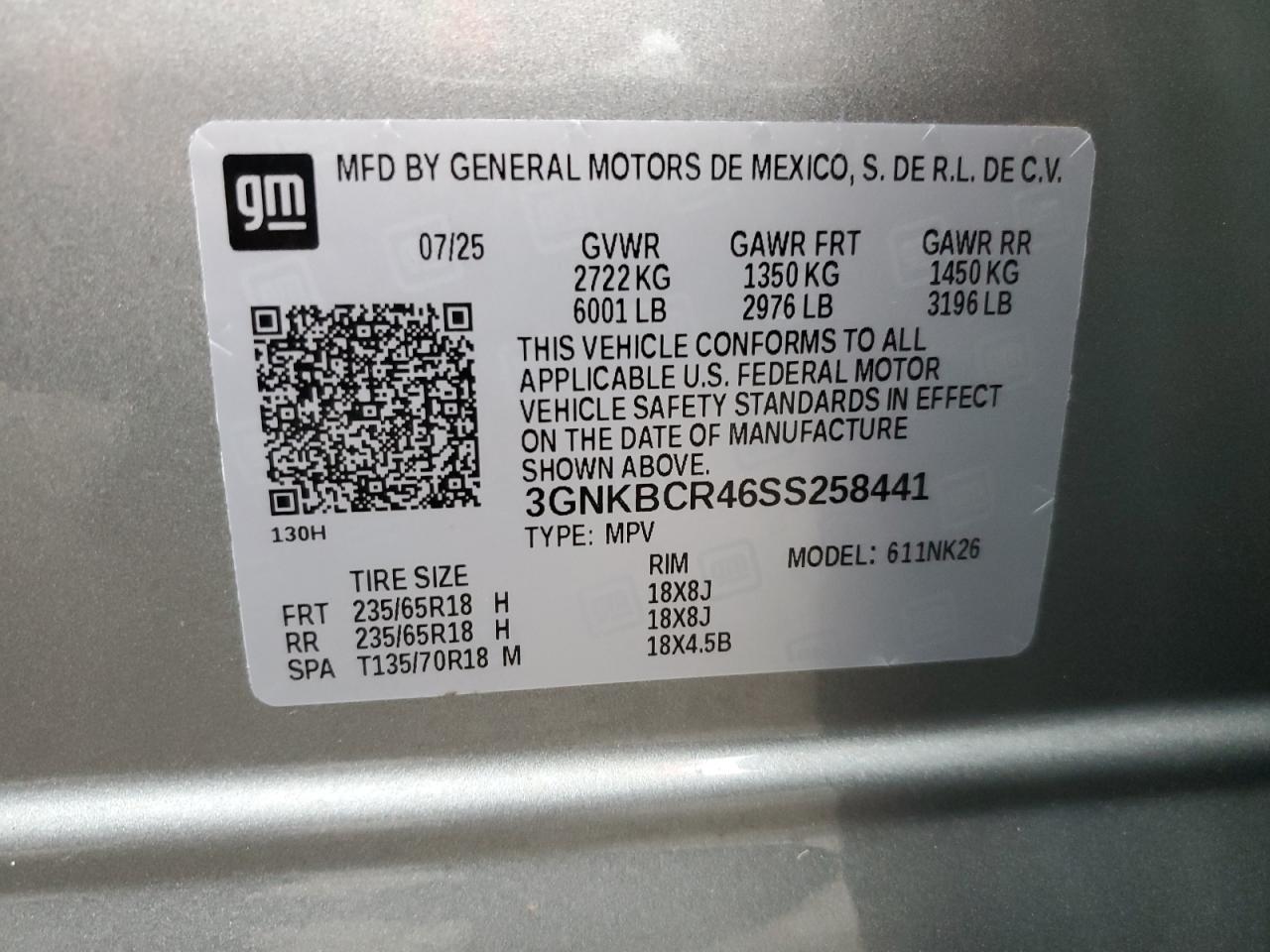 2025 Chevrolet Blazer 2Lt VIN: 3GNKBCR46SS258441 Lot: 80759465