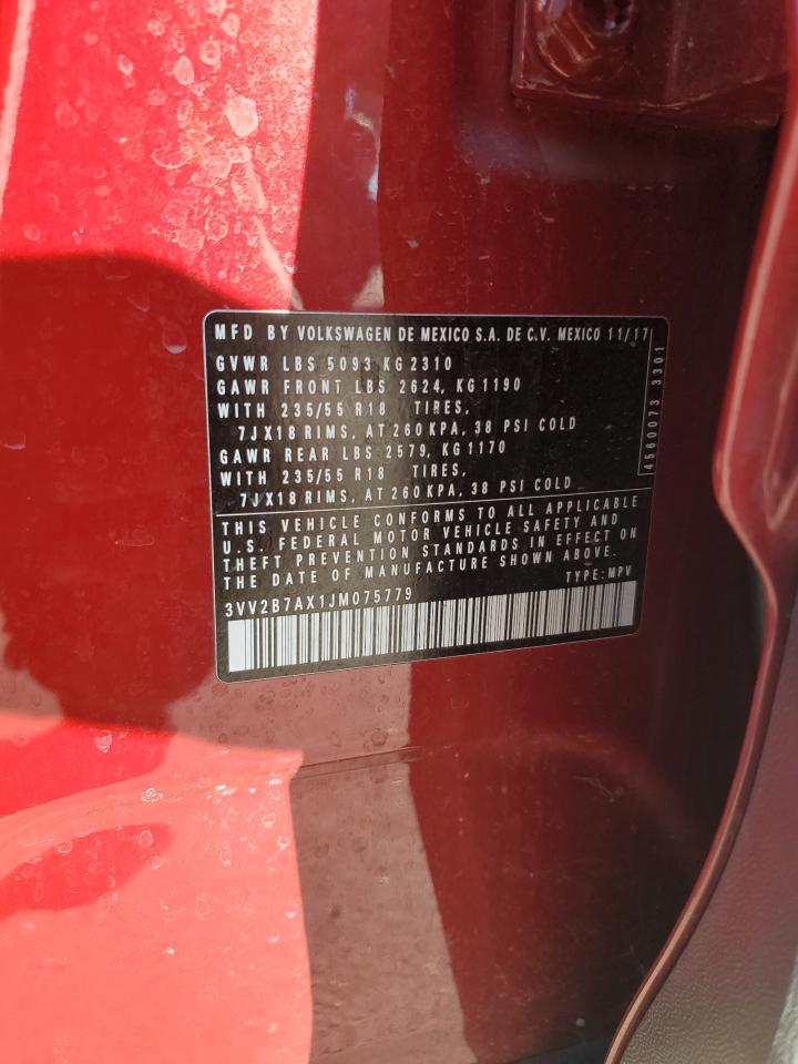 2018 Volkswagen Tiguan Se VIN: 3VV2B7AX1JM075779 Lot: 82317055