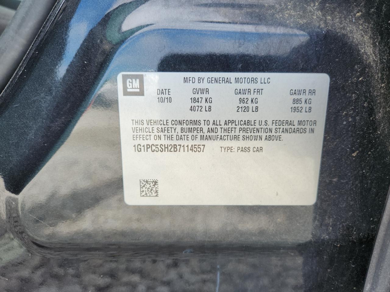 2011 Chevrolet Cruze Ls VIN: 1G1PC5SH2B7114557 Lot: 84826595