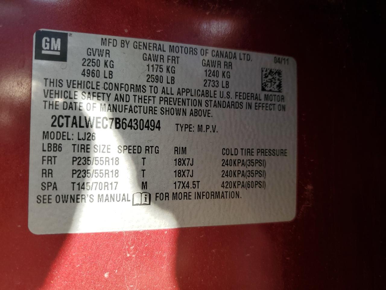 2011 GMC Terrain Slt VIN: 2CTALWEC7B6430494 Lot: 90591135