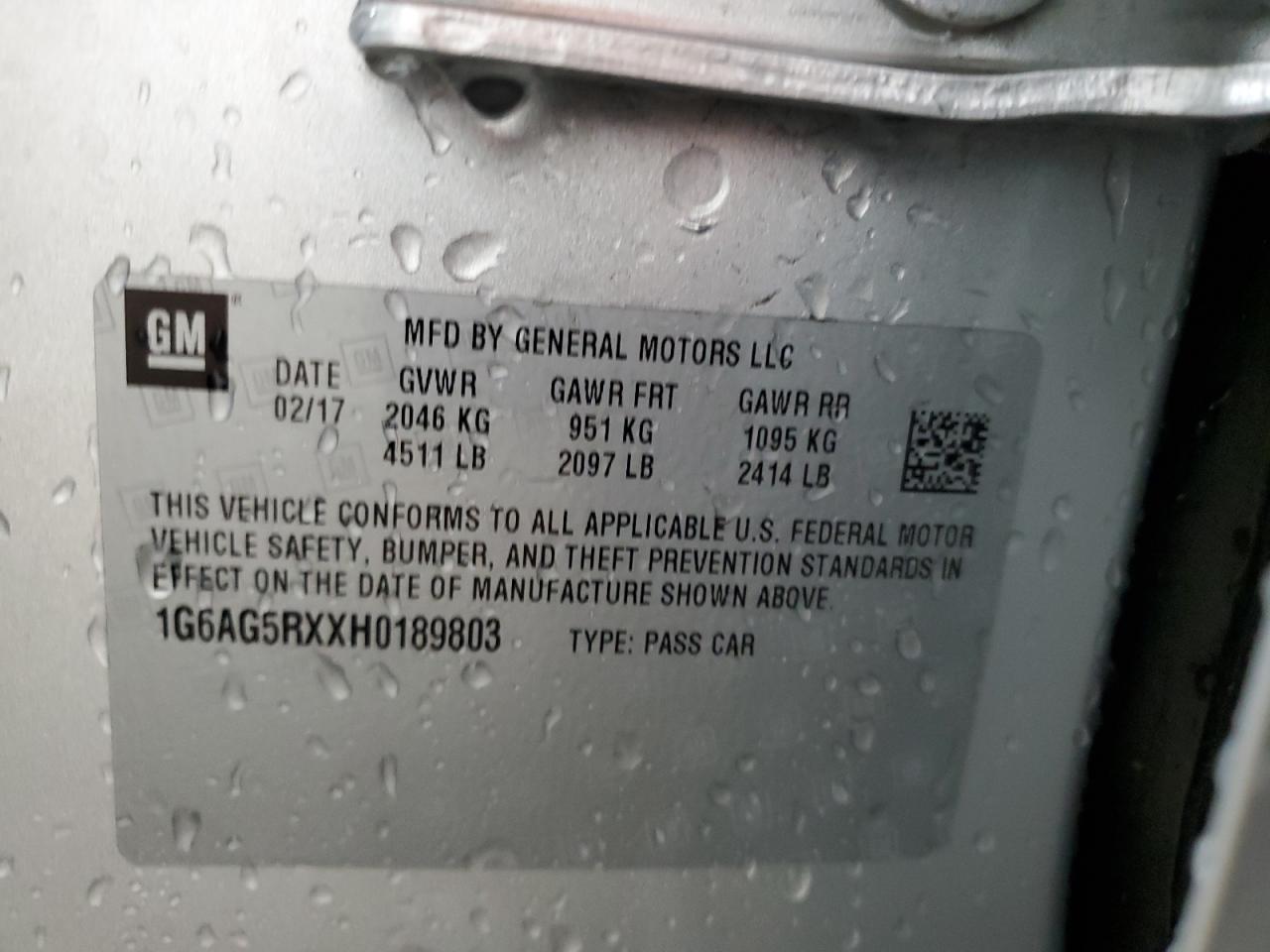 2017 Cadillac Ats VIN: 1G6AG5RXXH0189803 Lot: 84387645