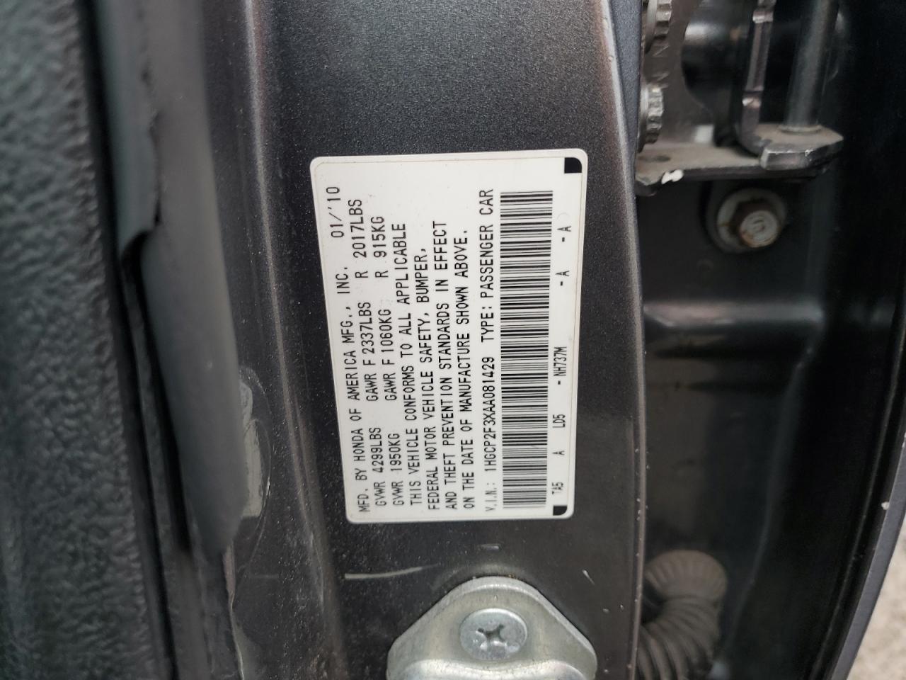 2010 Honda Accord Lx VIN: 1HGCP2F3XAA081429 Lot: 85874375