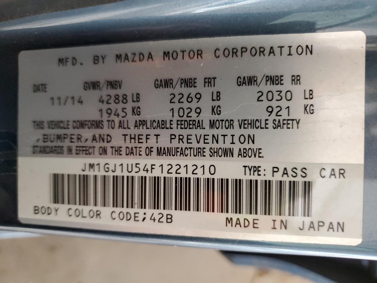 2015 Mazda 6 Sport VIN: JM1GJ1U54F1221210 Lot: 82422305