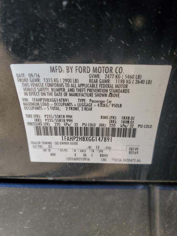 2016 Ford Taurus Sel VIN: 1FAHP2H8XGG147891 Lot: 90048795