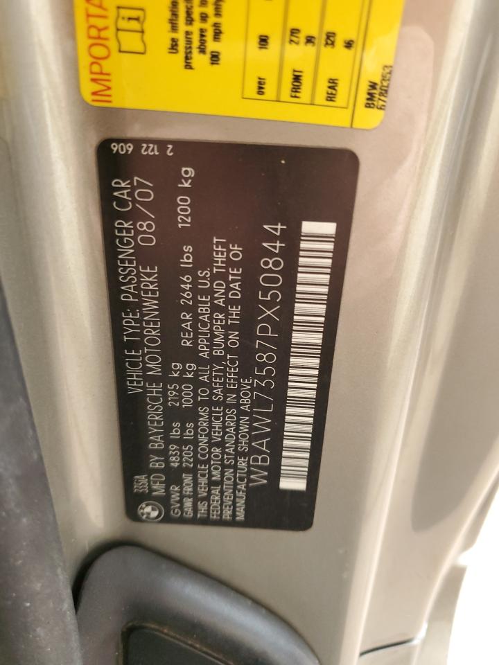 2007 BMW 335 I VIN: WBAWL73587PX50844 Lot: 82371985