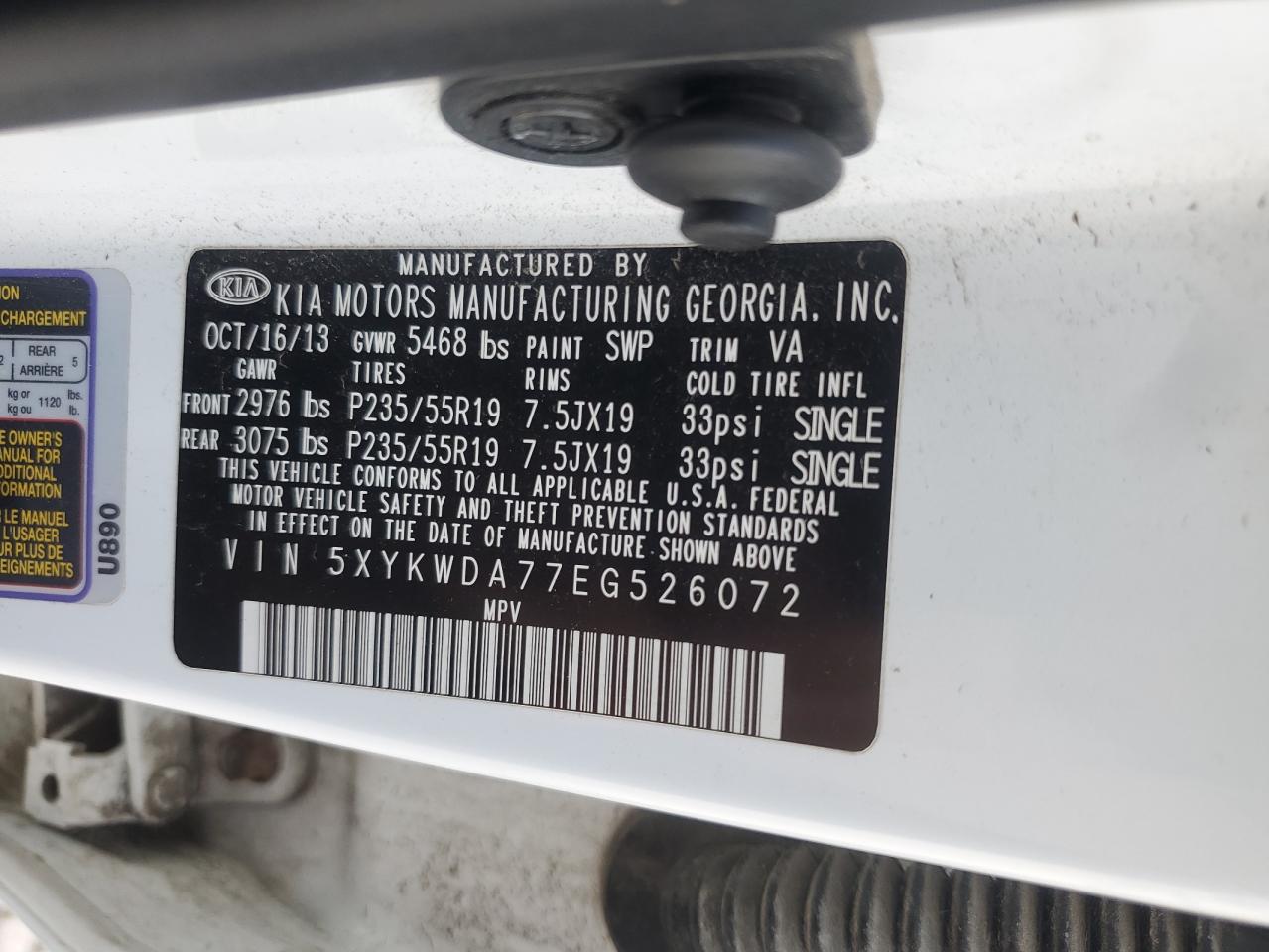 2014 Kia Sorento Sx VIN: 5XYKWDA77EG526072 Lot: 81833835