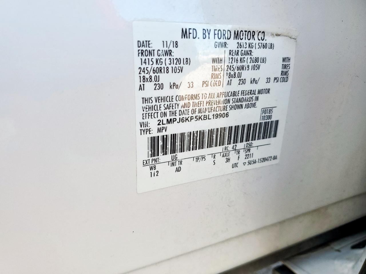 2019 Lincoln Nautilus Select VIN: 2LMPJ6KP5KBL19906 Lot: 86110755