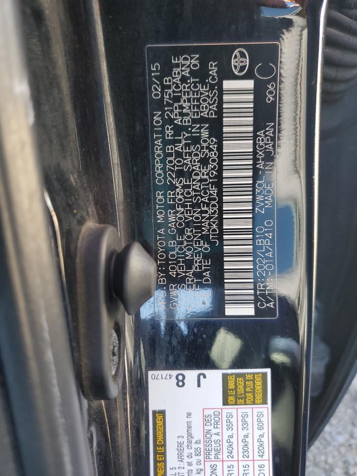 2015 Toyota Prius VIN: JTDKN3DU4F1930849 Lot: 85938875