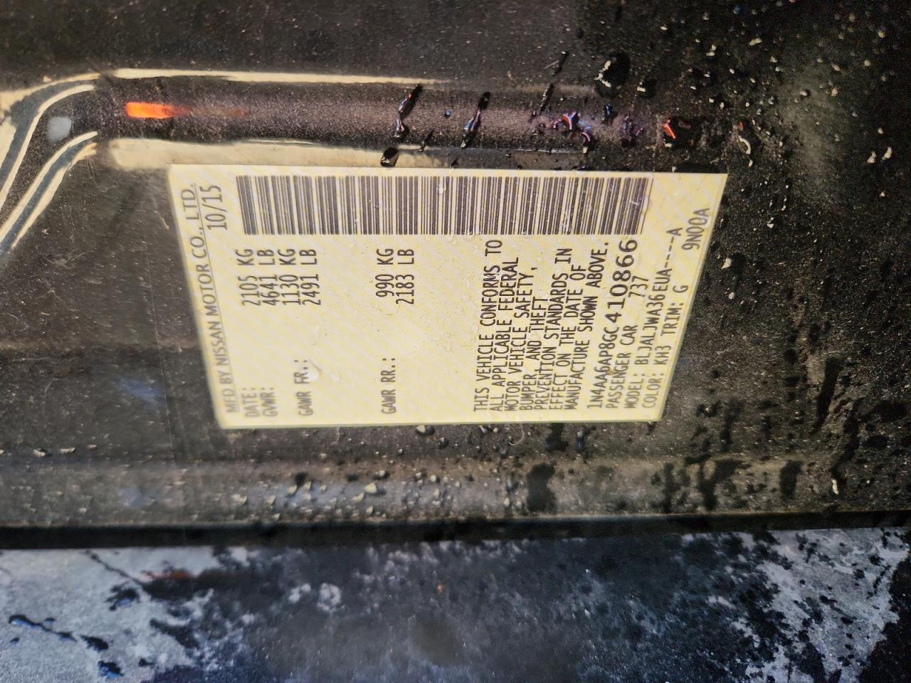 2016 Nissan Maxima 3.5S VIN: 1N4AA6AP8GC410866 Lot: 86708135