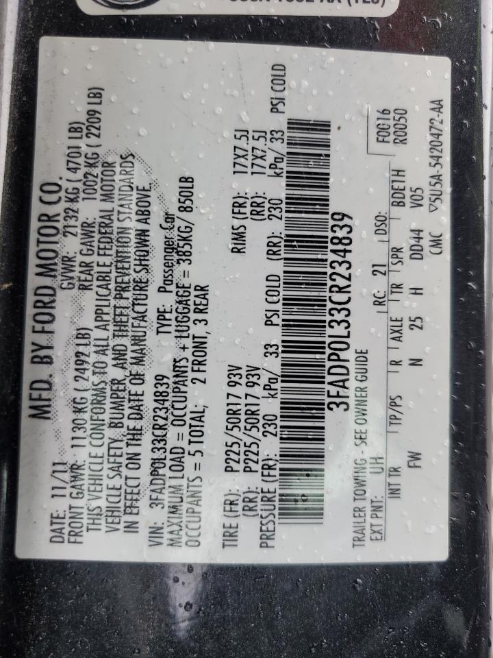 2012 Ford Fusion Hybrid VIN: 3FADP0L33CR234839 Lot: 84987465