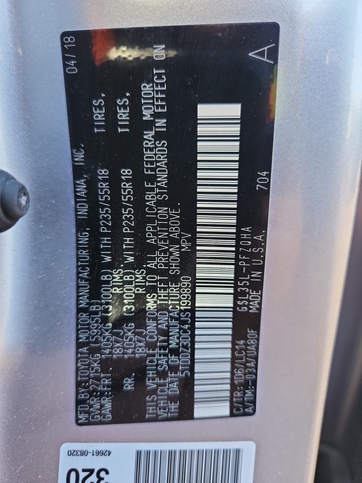 2018 Toyota Sienna Xle VIN: 5TDDZ3DC4JS199890 Lot: 85573625